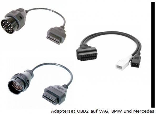 Adapterset, 3. Teilig, OBD2 auf Audi, VW, Skoda, Seat, BMW und Mercedes